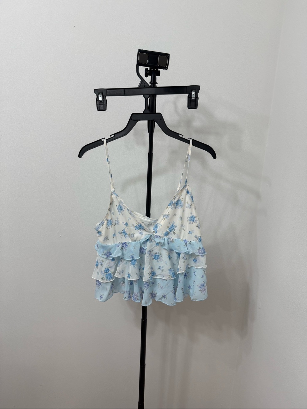 Altar'd State Ivory and Light Blue Floral Ruffle Camisole Top - Picture 2 of 4